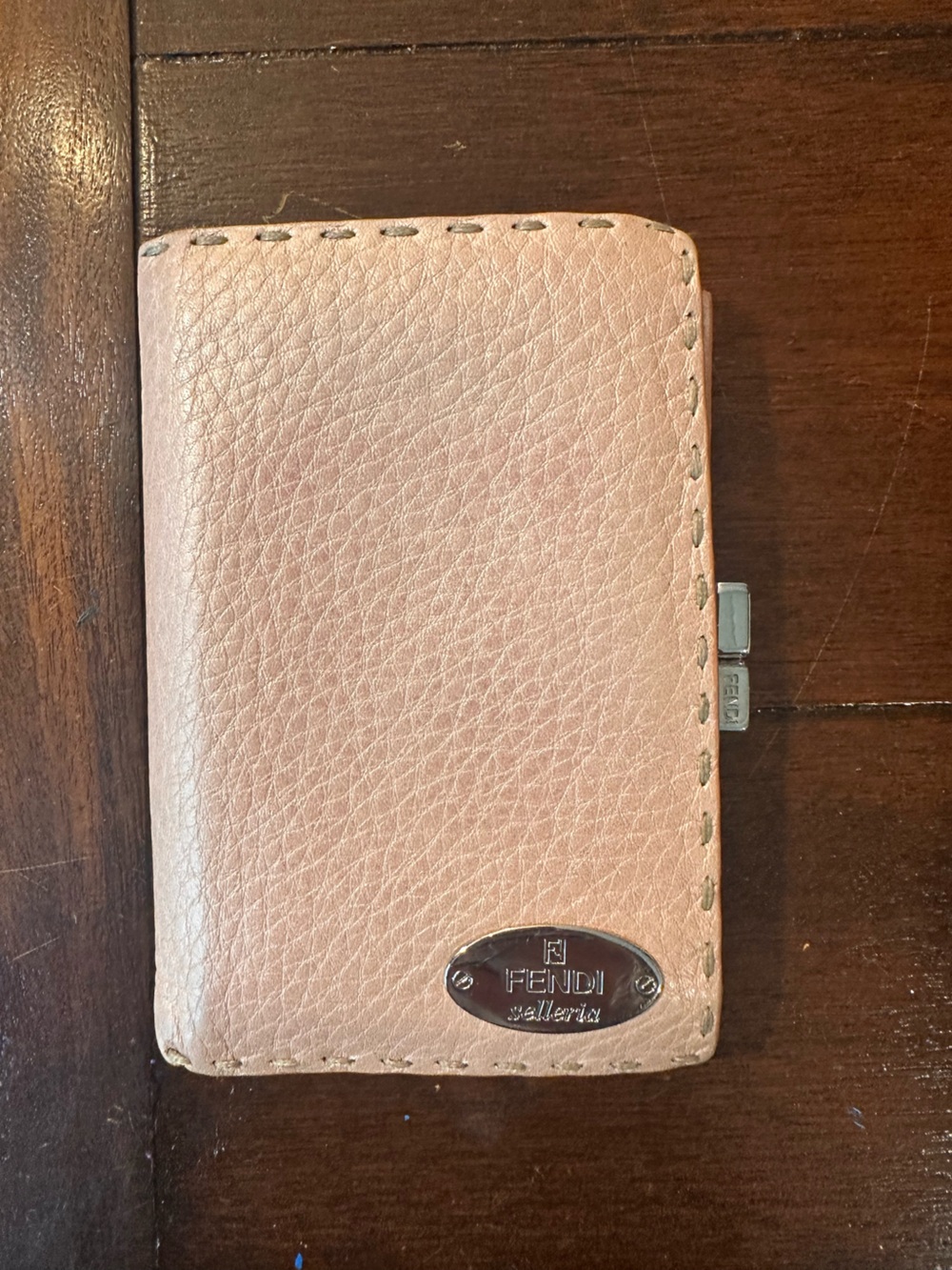 Fendi Selleria Blush Leather Snap, Kisslock Wallet with Silver Hardware